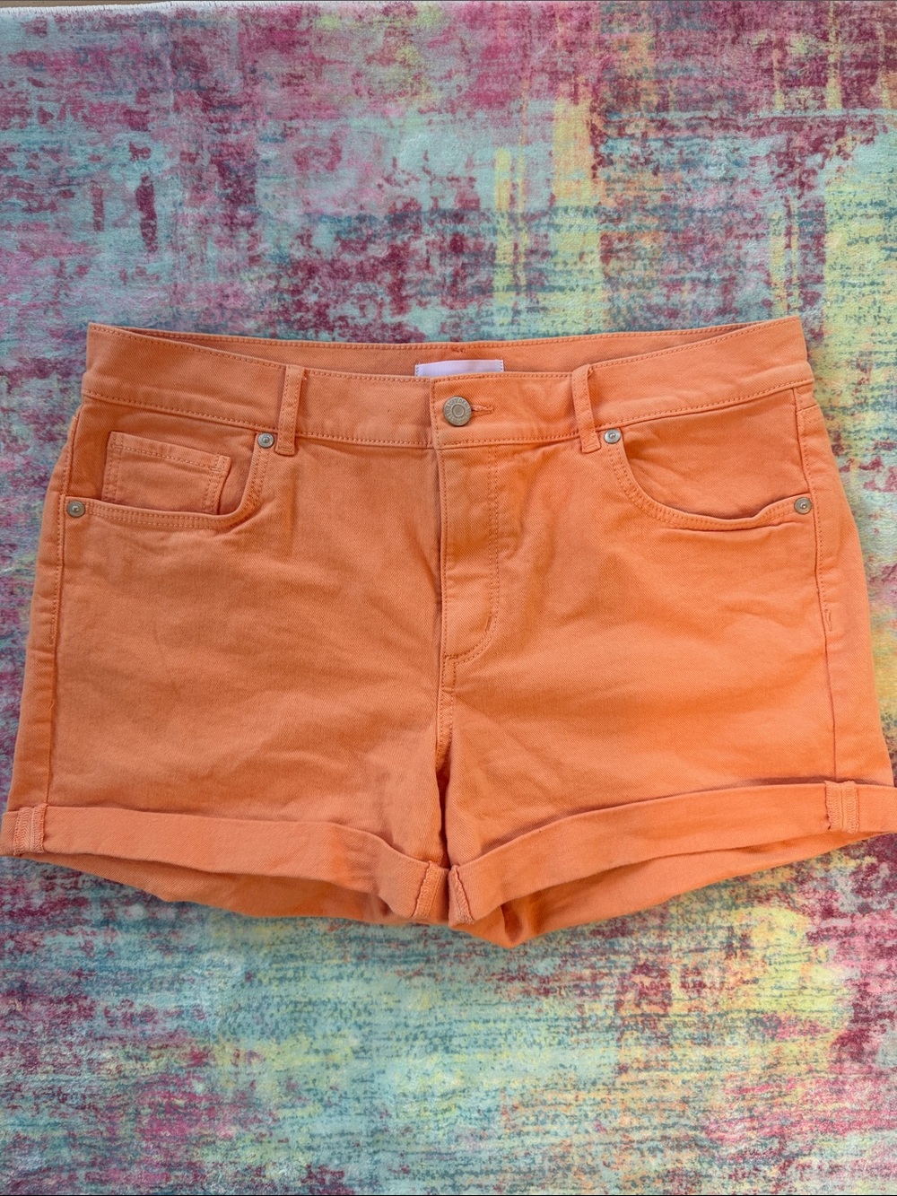 LOFT Orange Roll-Cuff Denim Shorts